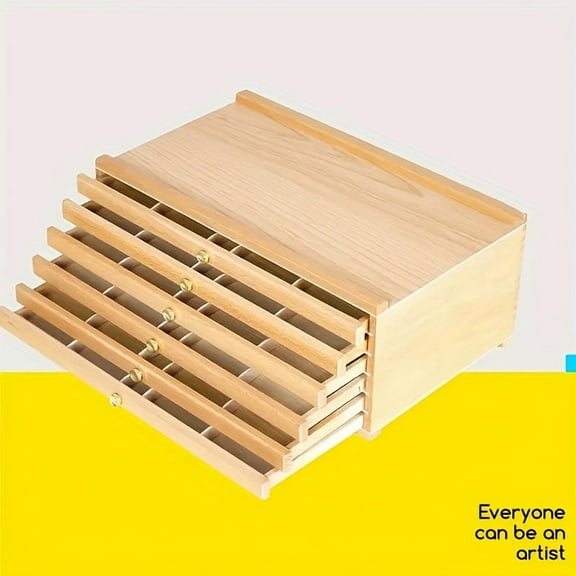 4-Tier Wooden Artist Storage Box | Expandable Kit for Pencils, Markers & Paint Brushes | Metal Ring Action Art Supply Organizer | Multi-Functional Desk Tray for Creative Workspace, Painting Supplies