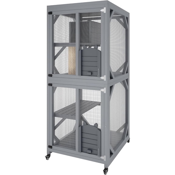 4 Tier Wooden Cat Enclosure for Window Use, Cat Catio House on Wheels with Scratching Posts, Platforms and Weather Roof