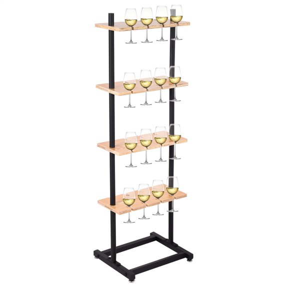 4-Tier Wooden Champagne Glass Flute Holder Wall Stand Rack, Drinks Shelf, Floor Standing Rectangular Drinks Rack for Wedding Bridal Shower Parties Events