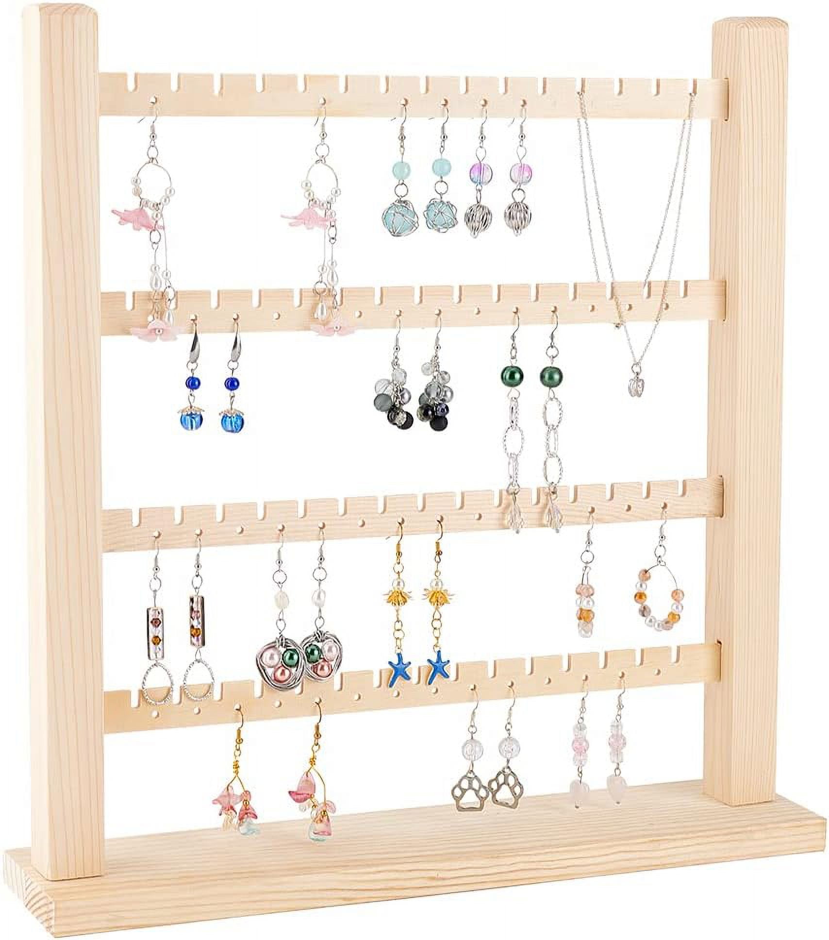 4-Tier Wooden Earring Display Organizer Holder （60 Slots 56 Holes ...