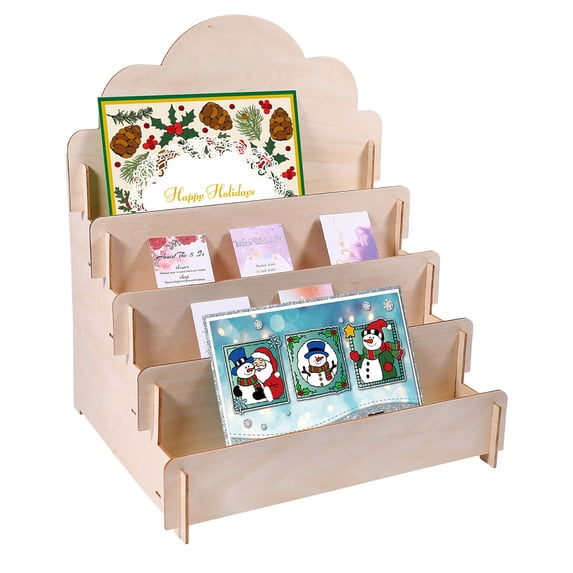 4-Tier Wooden Greeting Card Display Stand Portable Card Display Rack Card Organizer Rack for Vendors Brochure Photos Sticker Retail Sticker Bookmark