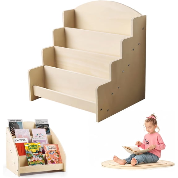 4-Tier Wooden Greeting Card Display Stand, Sticker Card Display Stand & Postcard Holder,Greeting Card Organizer,Retail Counter Rack for Brochures, Photos, &Stationery