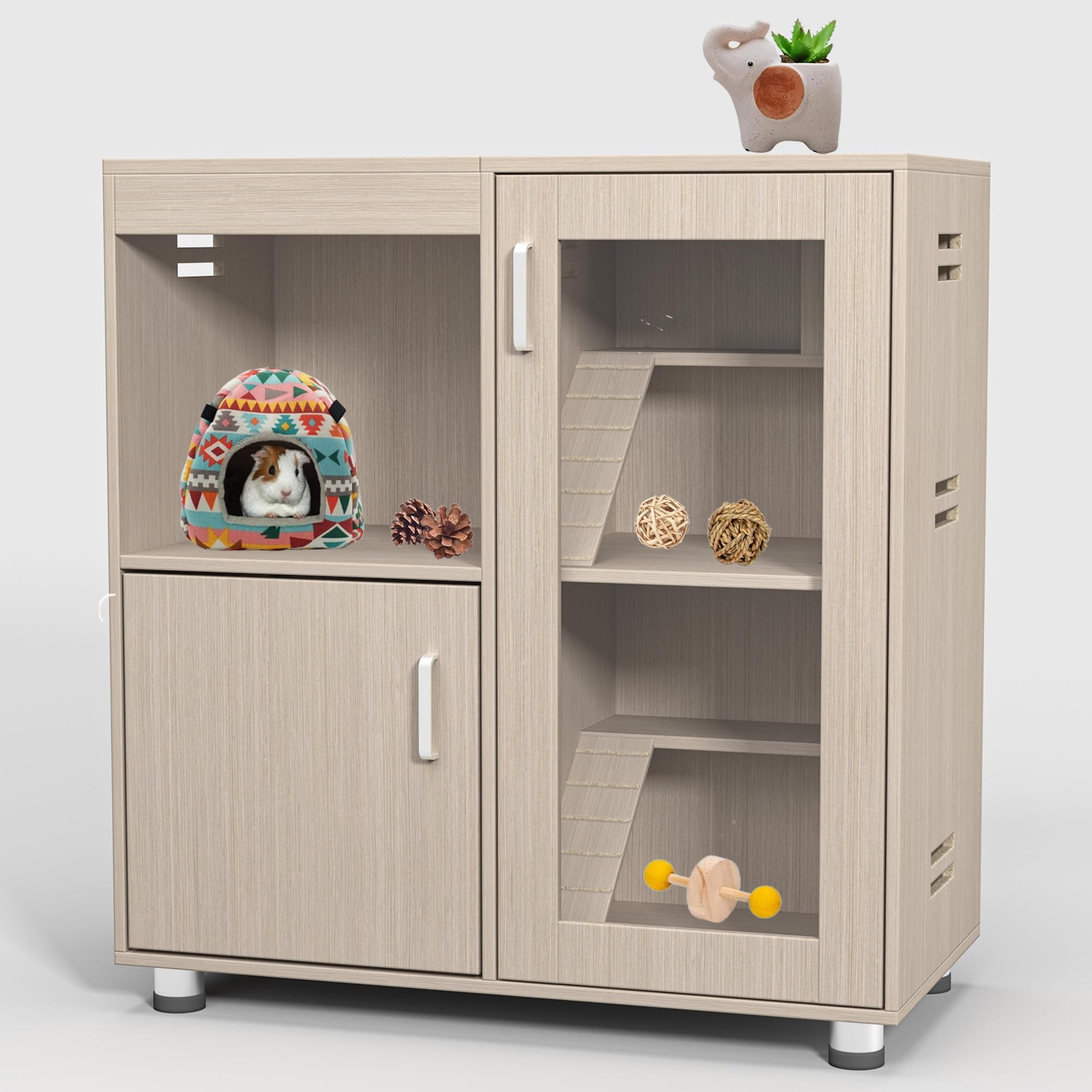 4-Tier Wooden Hamster Cage – Spacious Small Animal Cage With Acrylic Windows, Storage Cabinet, And Openable Top For Guinea Pigs, Rabbits, And Chinchillas
