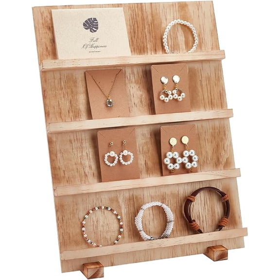 4 Tier Wooden Jewelry Display Stand Earring Display Stands Rack Removable Showcase Rack Retail Jewelry Display Card Holder BurlyWood