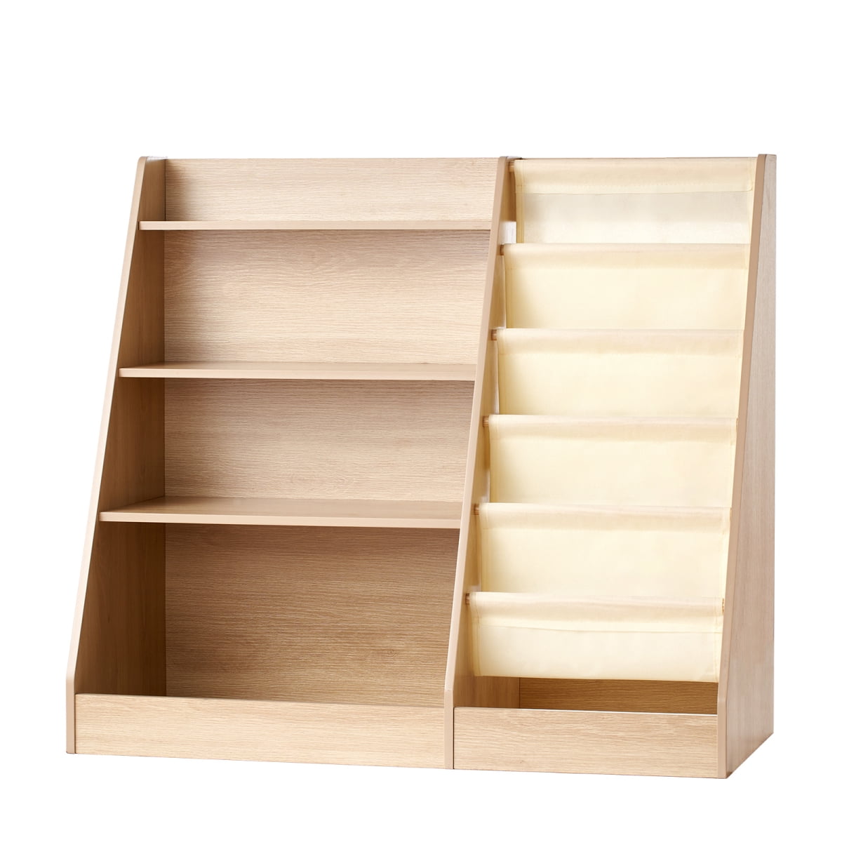4 Tier Wooden Kids Bookshelf with 6 Layer Sling Book Rack MDF Toddler ...