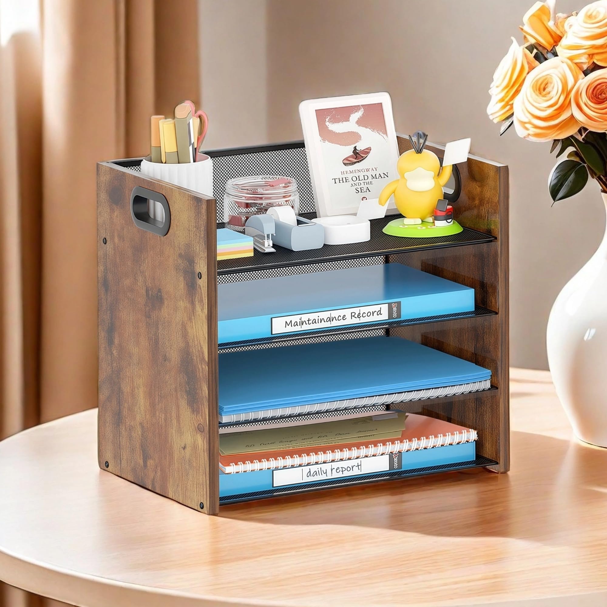 4-Tier Wooden Paper Tray Organizer for Desk - Walmart.com