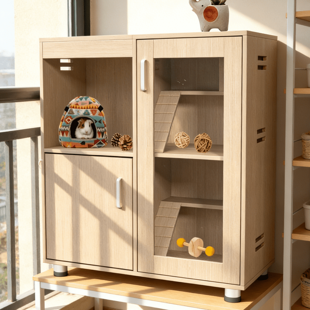 4-Tier X-Large Guinea Pig Cage with Storage Cabinet, Acrylic Windows & Openable Top for Small Pets