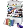 thumbnail image 1 of 4-Tier XL Medicine Organizer with Leather Handle - Portable Pill Case Empty First Aid Kit for Home Travel RV School Dorm Ideal Elderly Gift, 1 of 8