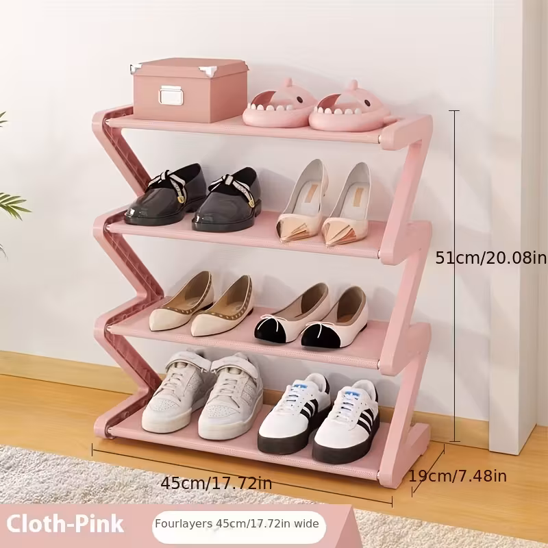 4-Tier Z-Shape Stackable Shoe Rack, Tool-Free Assembly Metal & Plastic Floor Organizer for Entryway, Dorm & Living Room