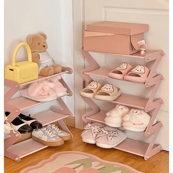 4-Tier Z-Shaped Shoe Rack, Durable Plastic Independent Storage Boxes, Curved Design, Multi-Function Storage Rack, Easy Assembly Freestanding Shoe Rack, No Tools Required, Compact Design