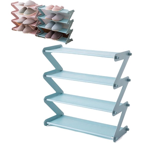 4-Tier Z-Shaped Shoe Rack,Lightweight Stackable Shoe Stand for Home Organization,Multi-Layer Storage Organizer with ABS Frame,Easy Assembly Shoe Shelf for Entryway,Hallway,Closet,Bedroom (Light Blue)