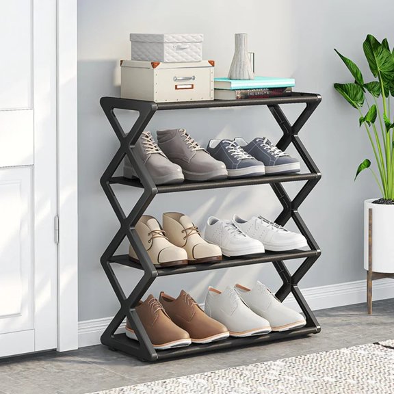 4-Tier Z-Shaped Shoe Rack, Space Saving Shoe Organizer with Stable Frame, Multifunctional Storage Shelf for Entryway, Closet, Bedroom, Dorm Room and Narrow Spaces
