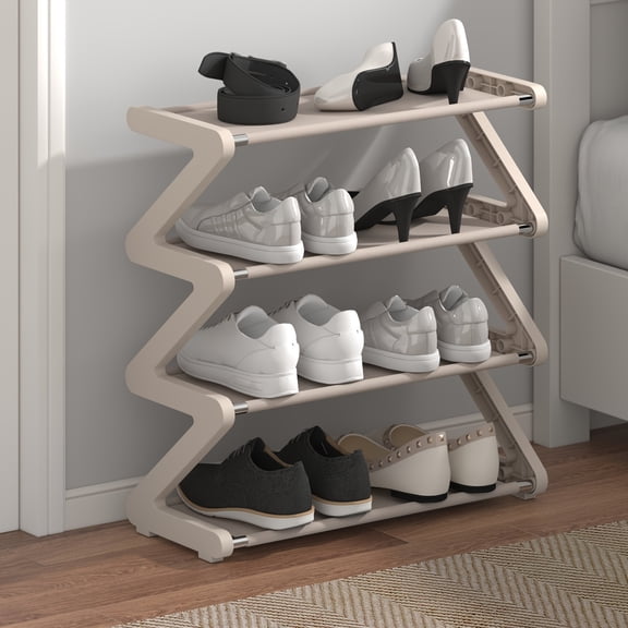 4-Tier Z-Shaped Shoe Rack with Storage Boxes, Curved Space-Saving Design, Easy Tool-Free Assembly, Stackable for Living Room Dorm