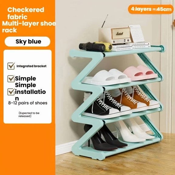4-Tier Z-Shaped Shoe Rack with Storage Boxes, Curved Space-Saving Design, Easy Tool-Free Assembly, Stackable for Living Room Dorm