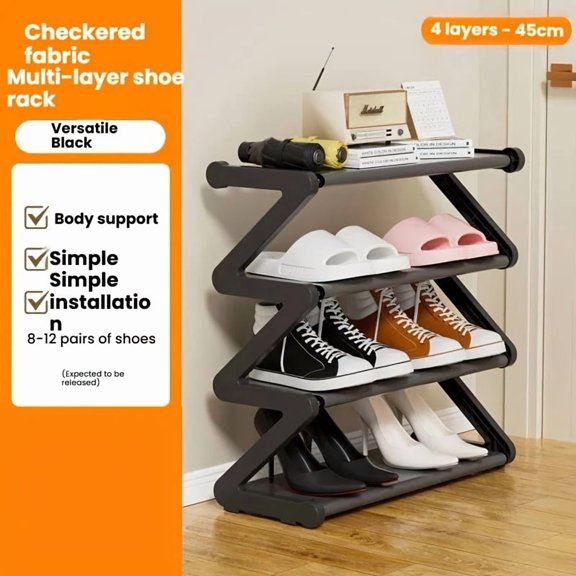 4-Tier Z-Shaped Shoe Rack with Storage Boxes, Curved Space-Saving Design, Easy Tool-Free Assembly, Stackable for Living Room Dorm