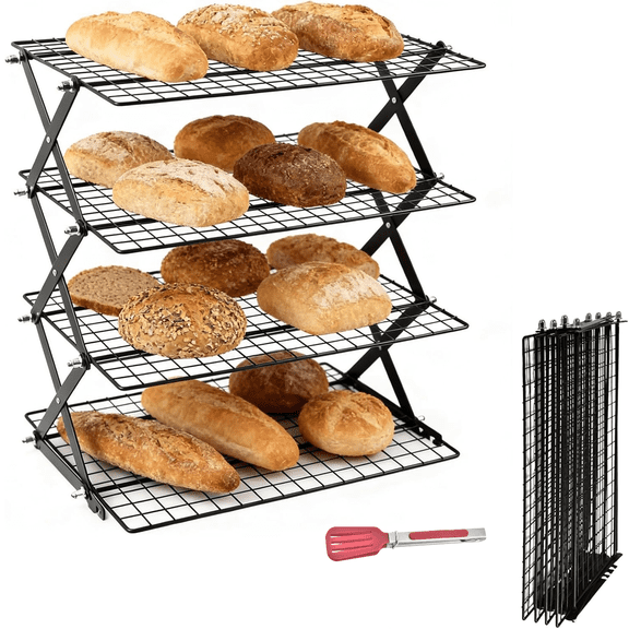 4 Tier Collapsible Cooling Rack, Stackable Wire Rack for Baking Sheet, Ideal for Cookie Baking & Gifts
