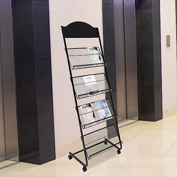 4 Tier freestaning Magazine Rack Floor Brochure Display Stand Holder-Literature Display Rack Open Book Storage Shelves Newspaper Information Literature Magazine Organizer for Stores and Offices