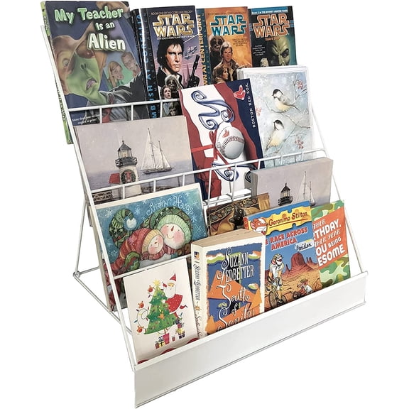 4-Tiered 18" Wire Display Rack Literature Brochure Magazine Stand Book Tabletop Rack, 2.5" Deep Open Shelves