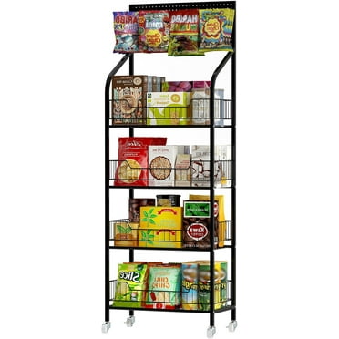 5 Tier Metal Snack Display Rack With Wheels - 24 Inch Wide Retail Stand