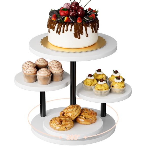 4 Tiered White Rotating Wood Cake Stand, Holds Up To 55 Cupcakes For Parties