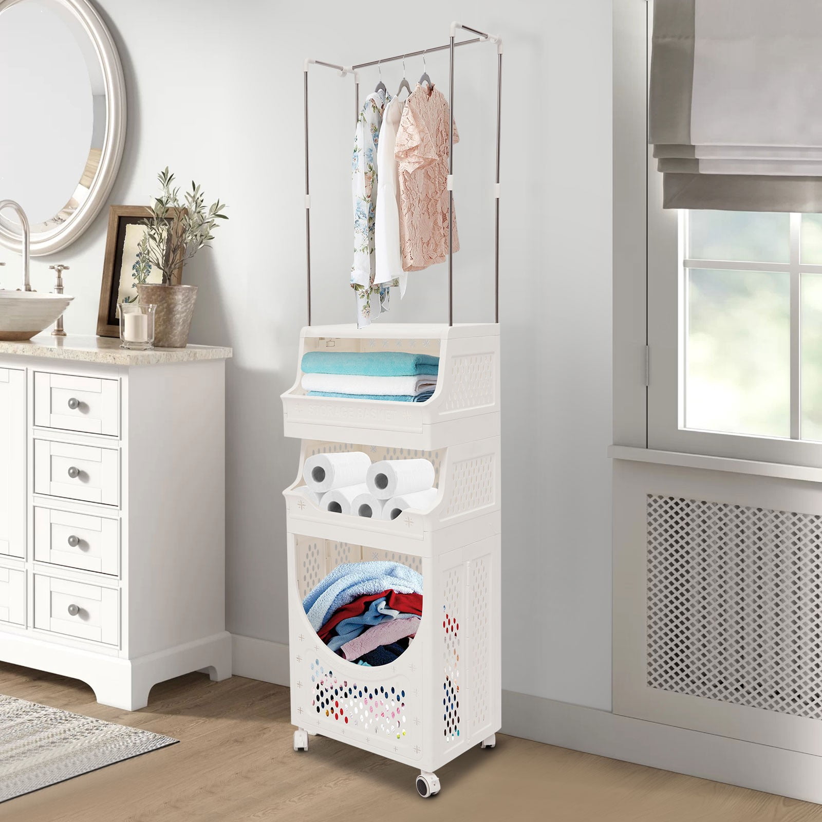 4 Tiers 30*40*157cm Laundry Basket Laundry Hamper Cart Dirty Clothes Hamper