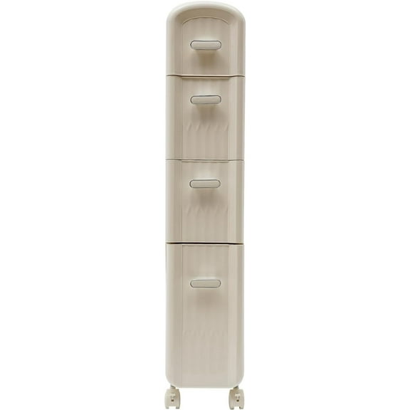 4-Tiers Bathroom Floor Cabinet Organizer, Free Standing Toilet Paper Holder, Narrow Slim Storage Cabinet with Drawers & Wheels for Bedroom, Laundry Room, Bedrooms, Living Rooms