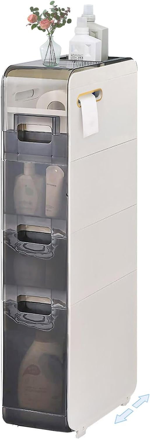 4Tiers Bathroom Floor Storage Narrow Slim Tall Movable Towel