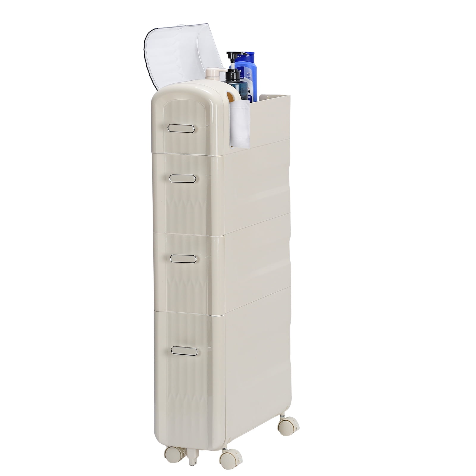 4 Tier Slim Bathroom Storage Cabinet Movable Towel Organizer Freestanding Unit for Small Spaces Walmart