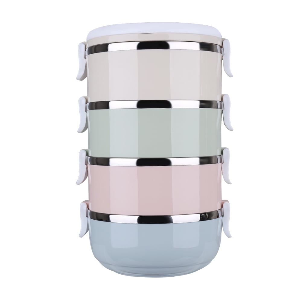 4 Tiers Bento Portable Stainless Steel Adults Lunch Containers Wide Mouth Anti-Scalding Vacuum Stainless Steel Bento Box With Thickened Buckle Leakproof Travel Bento Bowls Set