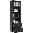thumbnail image 1 of 4-Tiers Bookcase, 74” Tall Book Shelf Craft Storage Cabinet with 2 Slide Drawers & 4 Open Shelves, Modern Wood Craft Book Shelf for Bedroom, Living Room (Black), 1 of 9