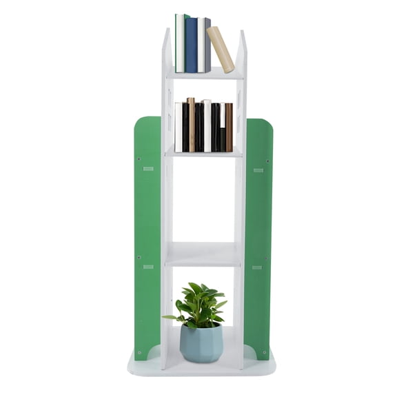 4 Tiers Bookshelf 360 Castle Rotating Bookshelf Storage Organizer Rack Revolving Corner Bookshelf for Home Office Furniture Bookcase, Green
