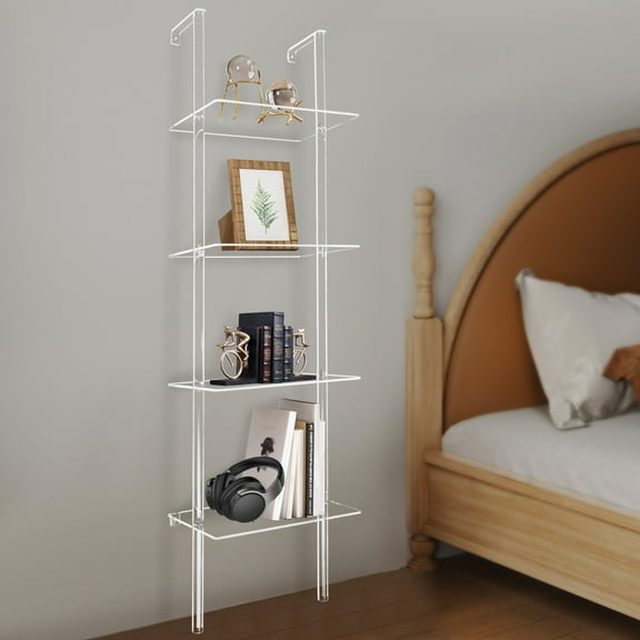 4 Tiers Bookshelf Acrylic Ladder Type Shelf for Small Spaces Clear Organizer