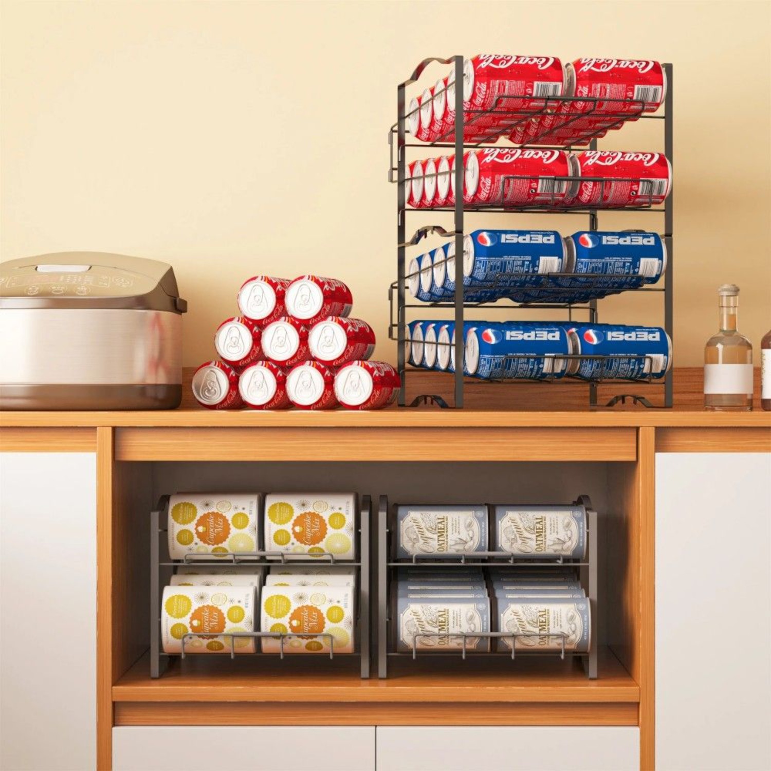 Large Can Storage Rack 4 Tiers Can Organizer Rack Set of 2 Stackable Soda Can Dispenser (Holds ...