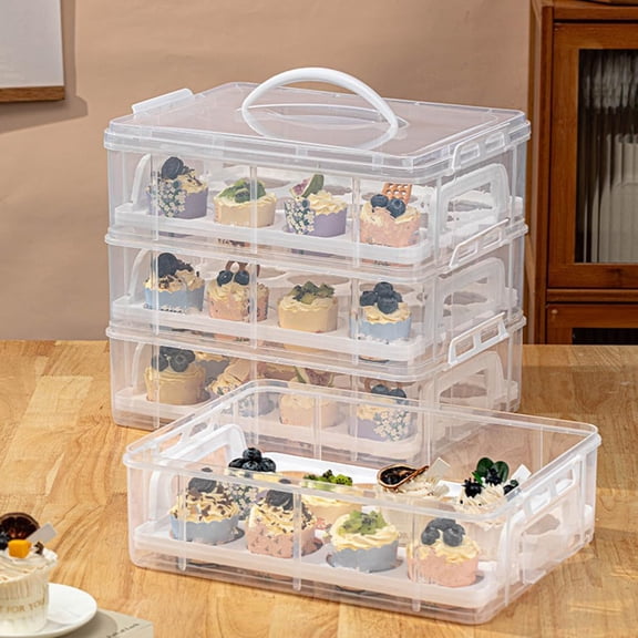 4-Tiers Cupcake Carrier, Cupcake Holder, Cupcake and Brownie Storage Carrier, Stacking Cupcake Storage Container Store up to 48 Cupcakes