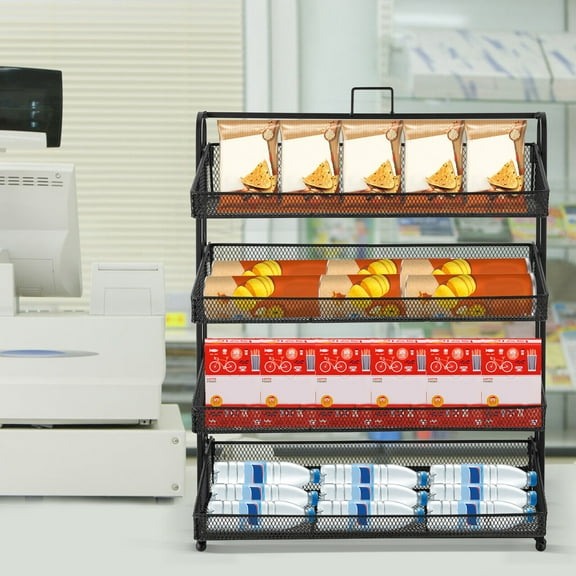 4 Tiers Display Rack Stand Iron Retail Snacks Food Candy Shelf Organizer Black