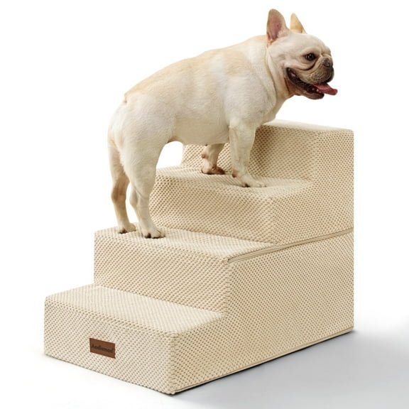 Dog Stairs for Bed 18.5" H, 4-Step Dog Steps for Small Dogs and Cats, Indoor Non-slip Balanced Pet Stairs are suitable for Puppy, Beige