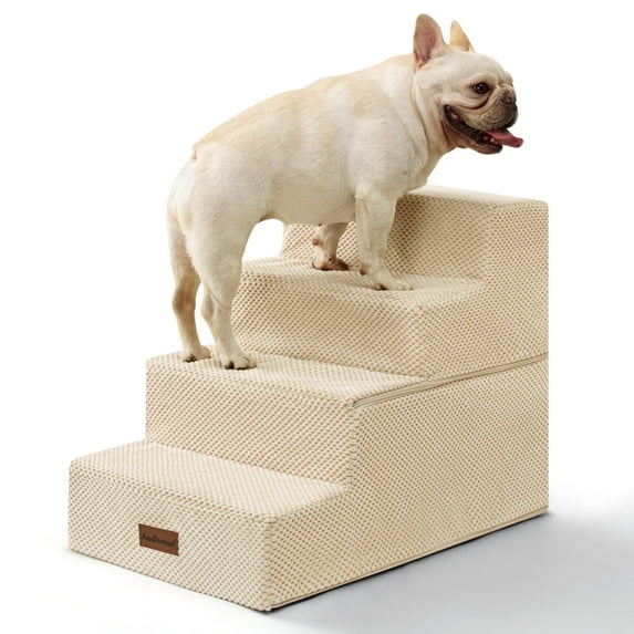 Dog Stairs for Bed 18.5" H, 4-Step Dog Steps for Small Dogs and Cats, Indoor Non-slip Balanced Pet Stairs are suitable for Puppy, Beige