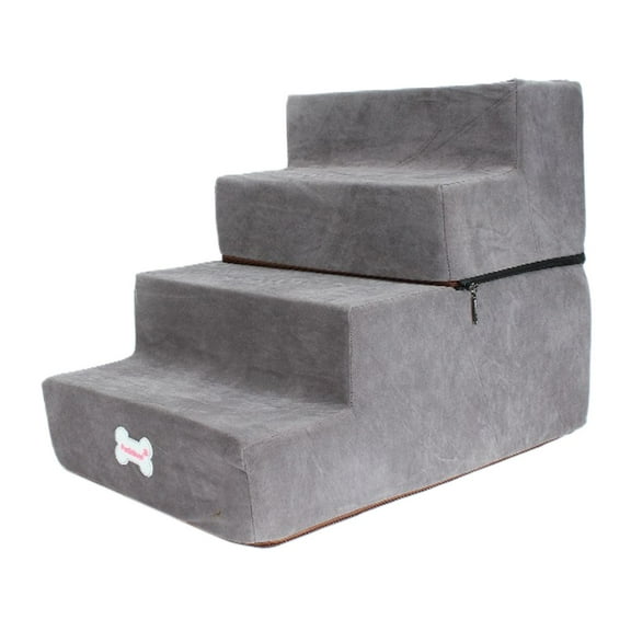 4 Tiers Dog Stairs Pet Ramp Ladder Puppy Detachable Cover Slope Non Slip Bottom Light Grey
