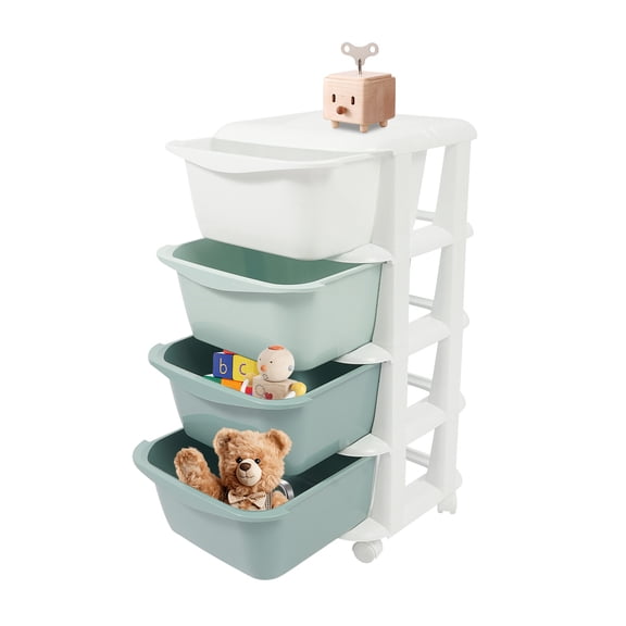4 Tiers Drawer Plastic Storage Tower Chest Office Home Kitchen Rolling Organizer