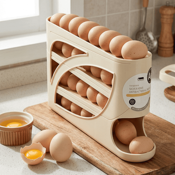 4 Tiers Egg Automatic Rolling Egg Dispenser for Refrigerator Dispenser Holds Up To 30 Pcs