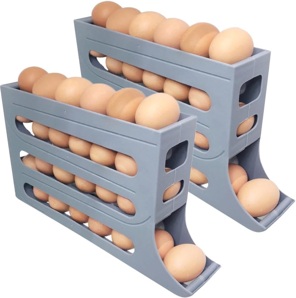 4 Tiers Egg Holder for Fridge, 2024 New 4 Tiers Egg Container, Auto Rolling Fridge Egg Organizer, Space-Saving Egg Dispenser Holder, Large Capacity Eggs Organizer Storage 30 Egg (Transparent, 1Pcs)