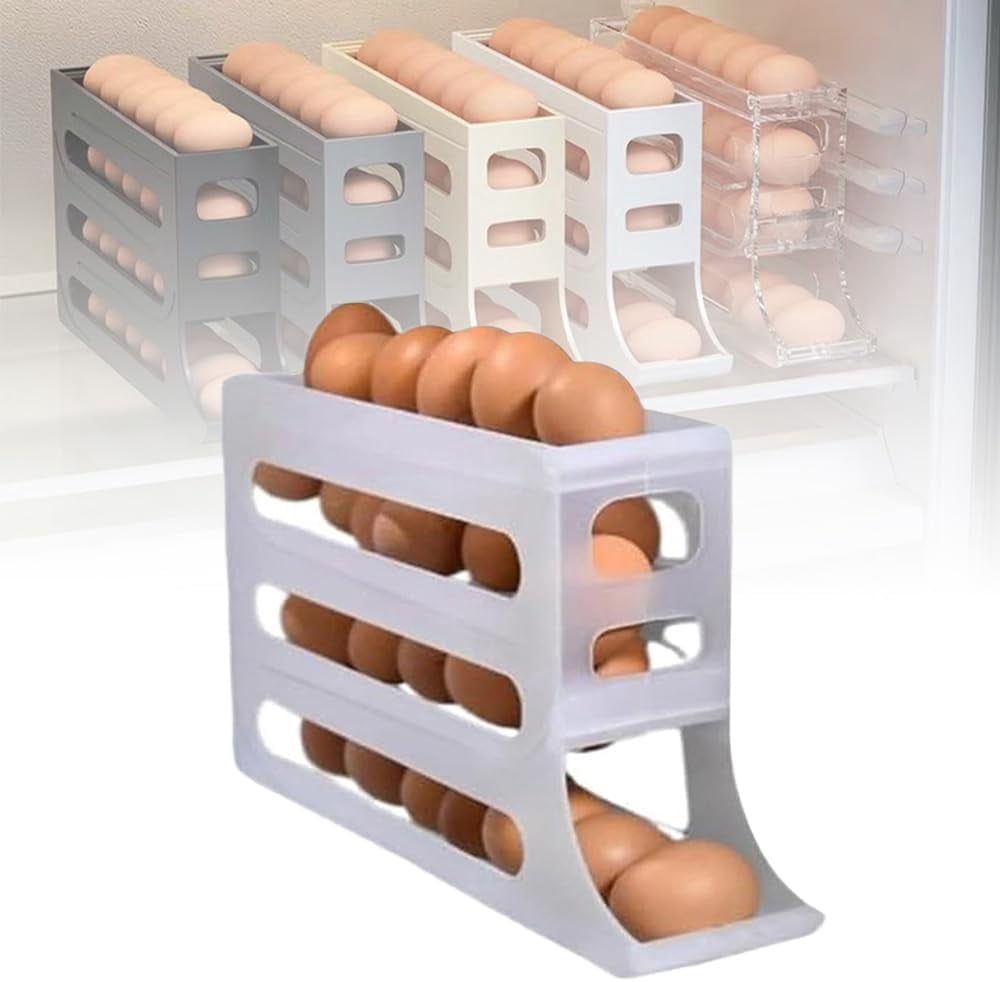 4 Tiers Egg Holder for Fridge, 2024 New 4 Tiers Egg Container, Auto Rolling Fridge Egg Organizer, Space-Saving Egg Dispenser Holder, Large Capacity Eggs Organizer Storage 30 Egg (Transparent, 1Pcs)
