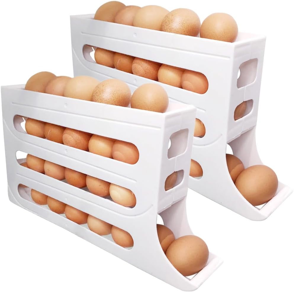 4 Tiers Egg Holder for Fridge, 2024 New 4 Tiers Egg Container, Auto Rolling Fridge Egg Organizer, Space-Saving Egg Dispenser Holder, Large Capacity Eggs Organizer Storage 30 Egg (Transparent, 1Pcs)