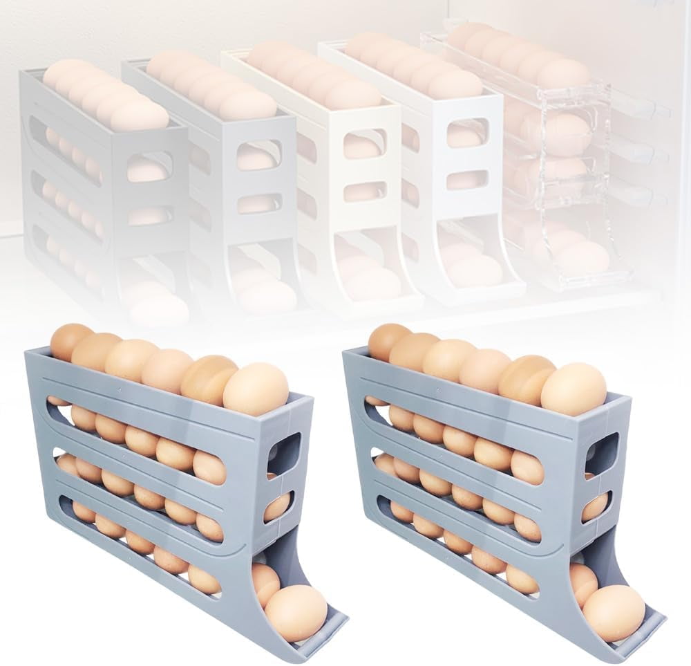 4 Tiers Egg Holder for Fridge, 2024 New Automatic Scrolling Egg Rack Holder 4 Tier Tilted Egg Storage Rack, Large Capacity Eggs Organizer Storage 30 Egg for Fridge, Kitchen (Transparent)