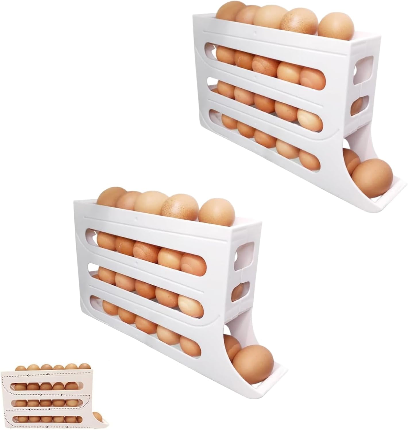 4 Tiers Egg Holder for Fridge,2024 New Automatic Scrolling Egg Rack Holder,Large Capacity Eggs Organizer Storage 30 Egg for Refrigerator Egg Storage (Transparent,1PCS)