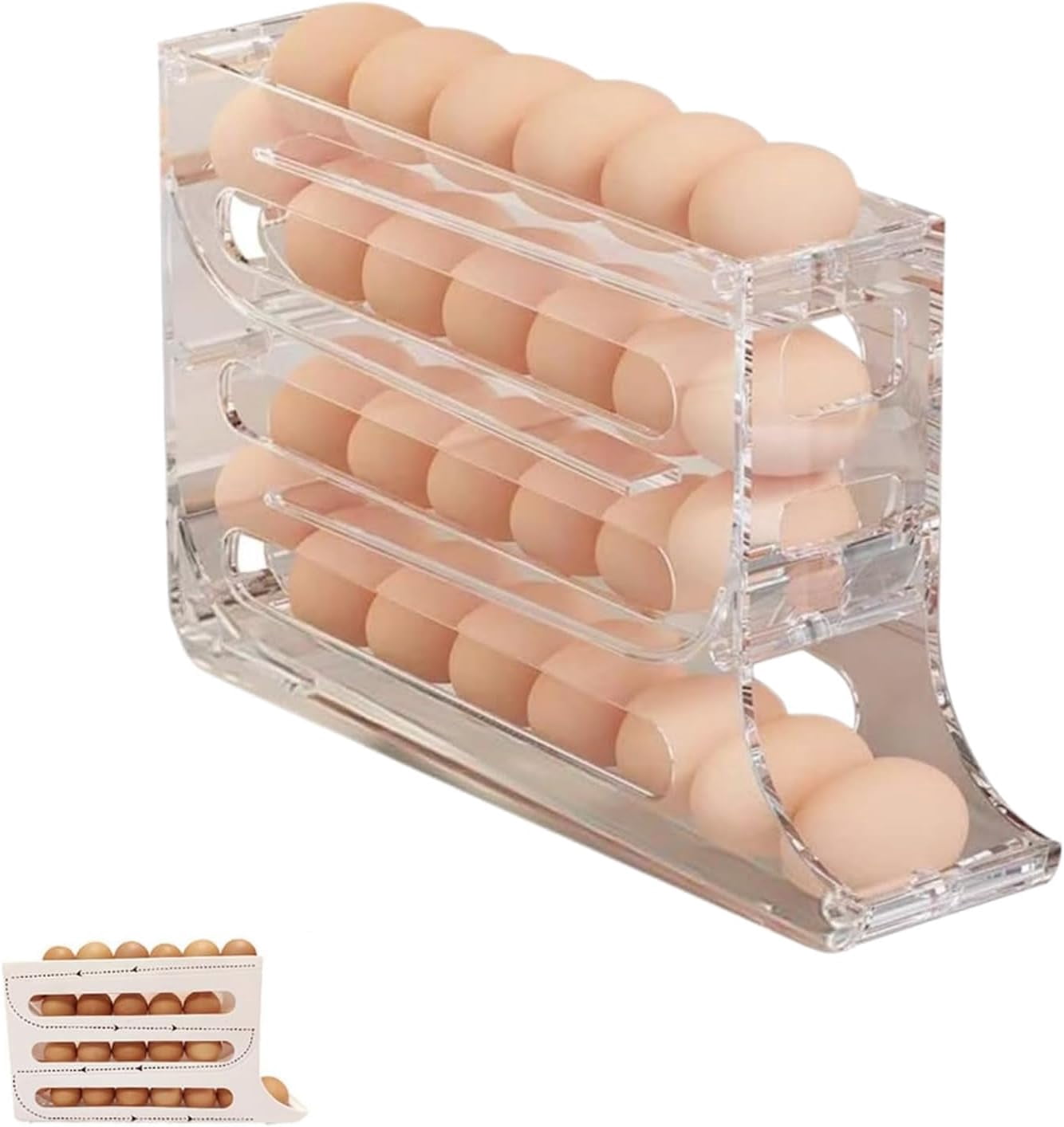 4 Tiers Egg Holder for Fridge,2024 New Automatic Scrolling Egg Rack Holder,Large Capacity Eggs Organizer Storage 30 Egg for Refrigerator Egg Storage (Transparent,1PCS)
