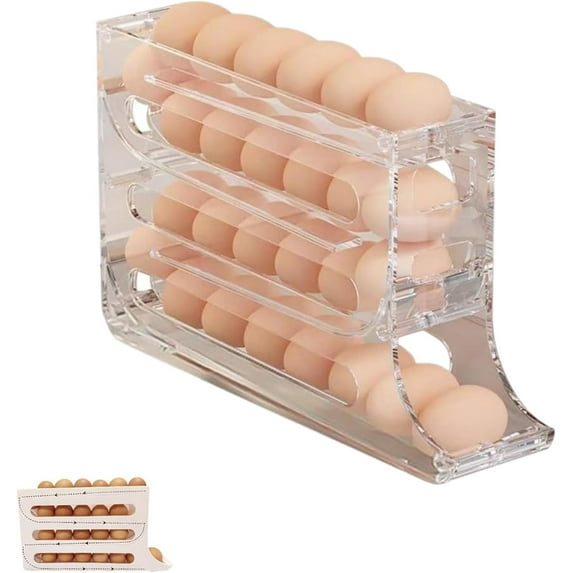 4 Tiers Egg Holder for Fridge,2024 New Automatic Scrolling Egg Rack Holder,Large Capacity Eggs Organizer Storage 30 Egg for Refrigerator Egg Storage (Transparent,1PCS)