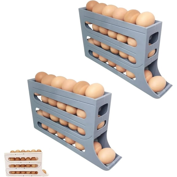 4 Tiers Egg Holder for Fridge,2024 New Automatic Scrolling Egg Rack Holder,Large Capacity Eggs Organizer Storage 30 Egg for Refrigerator Egg Storage (Transparent,1PCS)