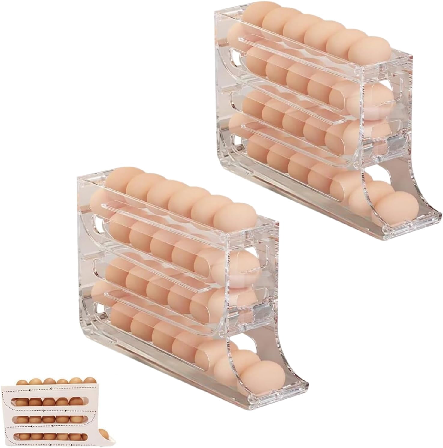 4 Tiers Egg Holder for Fridge,2024 New Automatic Scrolling Egg Rack Holder,Large Capacity Eggs Organizer Storage 30 Egg for Refrigerator Egg Storage (Transparent,1PCS)