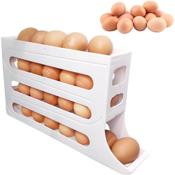 4 Tiers Egg Holder for Fridge, 2024 New Automatic Scrolling Egg Rack Holder, Space-Saving Egg Dispenser Holder, Large Capacity Eggs Organizer Storage 30 Egg for Fridge, Kitchen (1Pcs, Transparent)